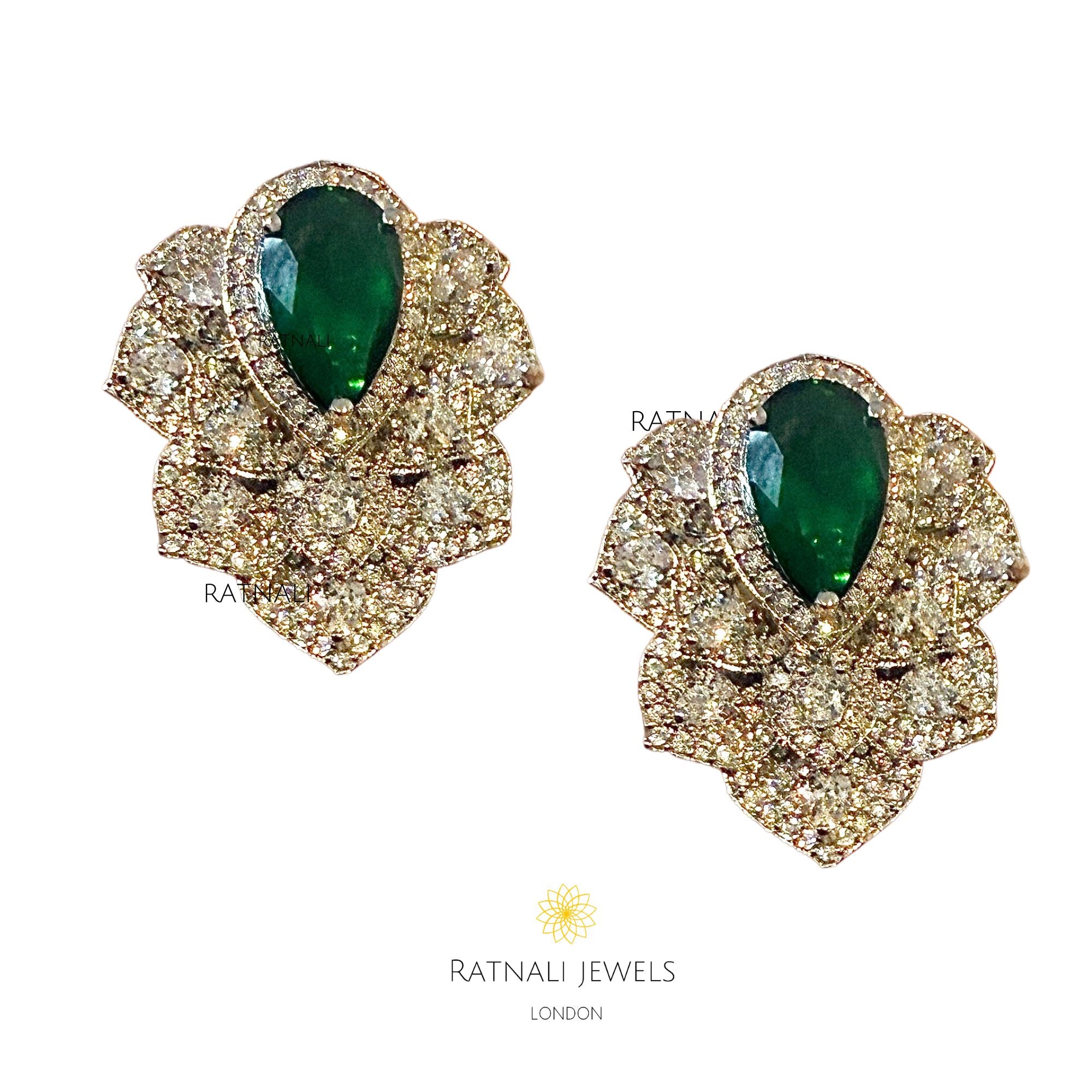 Bonita | Cubic Zirconia diamond green faux gemstone statement stud earrings, Diamond stud earrings.