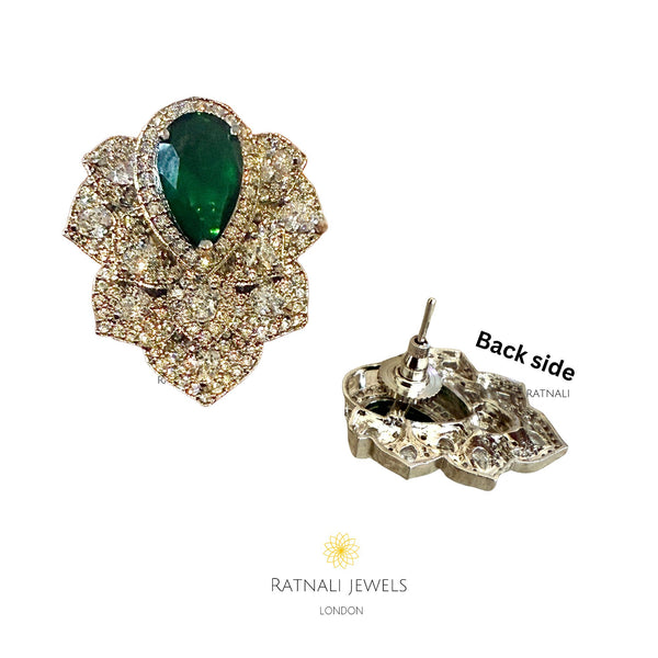 Bonita | Cubic Zirconia diamond green faux gemstone statement stud earrings, Diamond stud earrings.