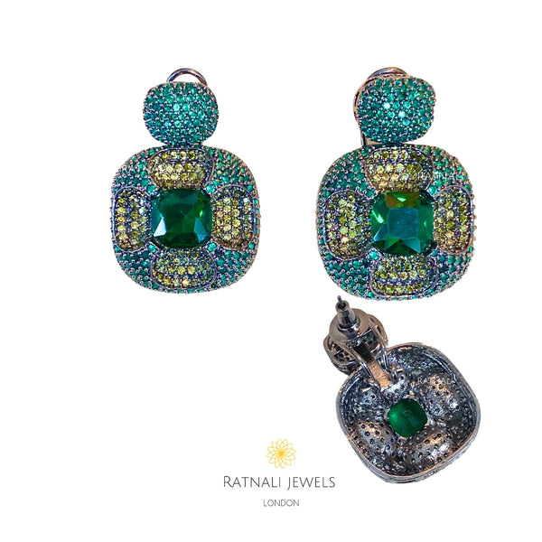 Bonie | Cubic Zirconia diamond green faux gemstone statement stud earrings, Diamond stud earrings.