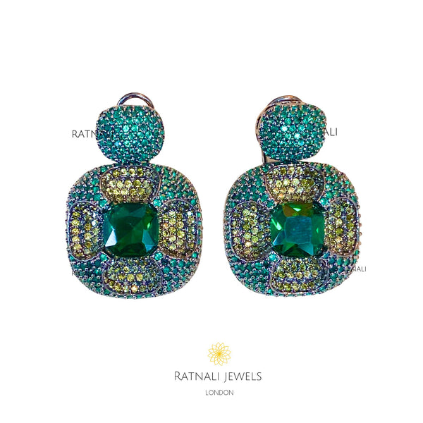 Bonie | Cubic Zirconia diamond green faux gemstone statement stud earrings, Diamond stud earrings.