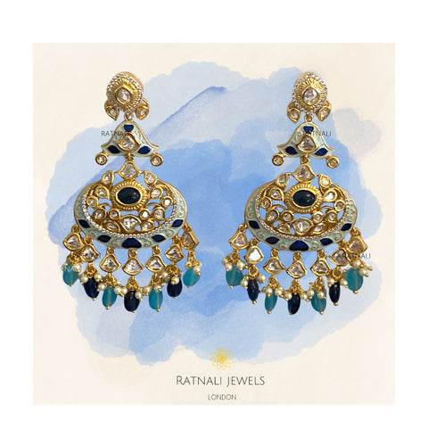 Nilambri Moti | Gold Plated Polki gemstone Earrings, Vintage-Inspired Indian Ethnic Style earrings