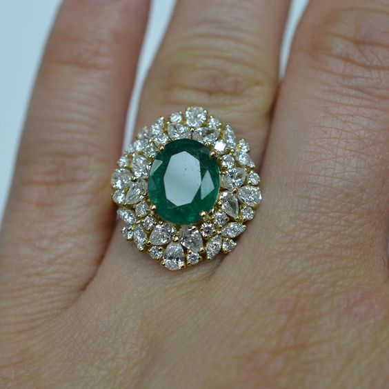 Emerald Engagement Ring Princess Cut Diamond Engagement Ring 14K White –  JewelryArtworkByVick