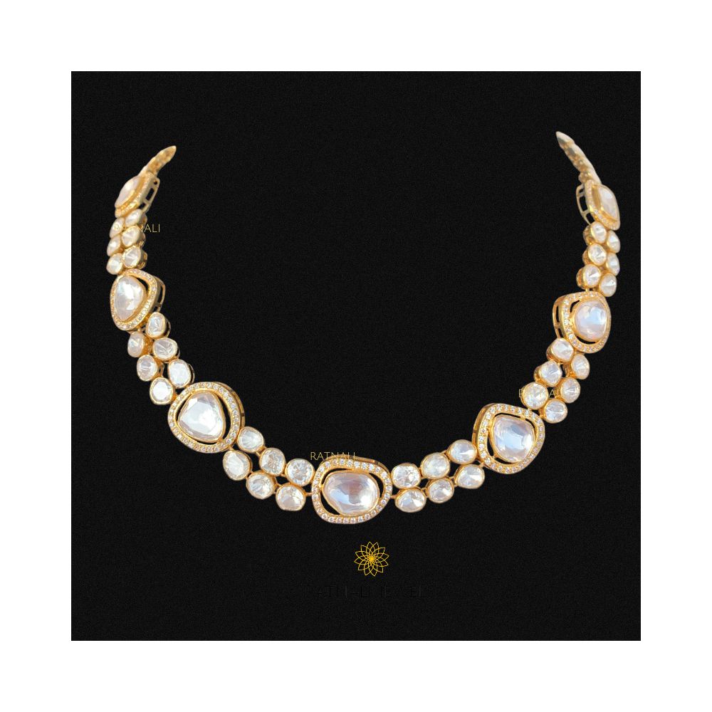 Kiara Real Silver Moissanite Polki Jadau Necklace set Polki Diamond ratnalijewels